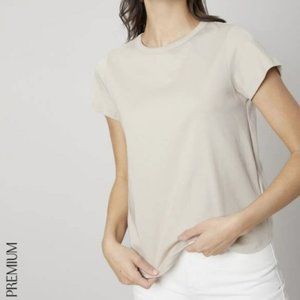 SHEIN Basics Beige Premium Short Sleeve Tee 100% Cotton T-Shirt MOTF Tshirt